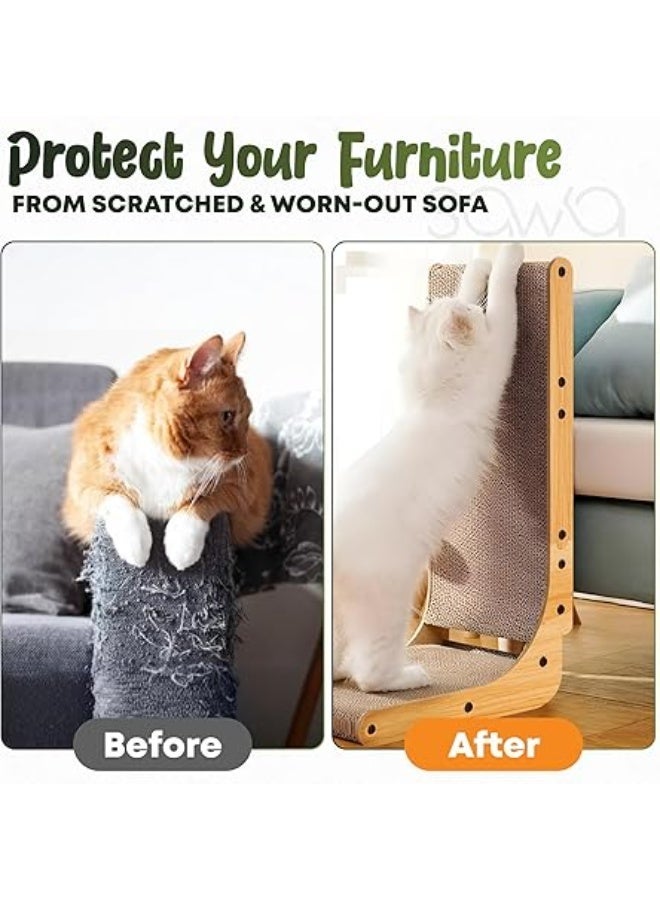 أداة خدش للقطط، مقاس كبير 68 سم من الورق المقوى على شكل حرف L، لوح خدش عمودي للقطط مع كرة لعبة النعناع البري المدمجة، أداة خدش للقطط المثبتة على الحائط للقطط في الأماكن المغلقة - Image 2